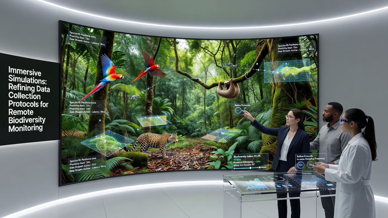 Virtual overlay showing optimized sensor placement within a simulated forest ecosystem used for biodiversity monitoring training